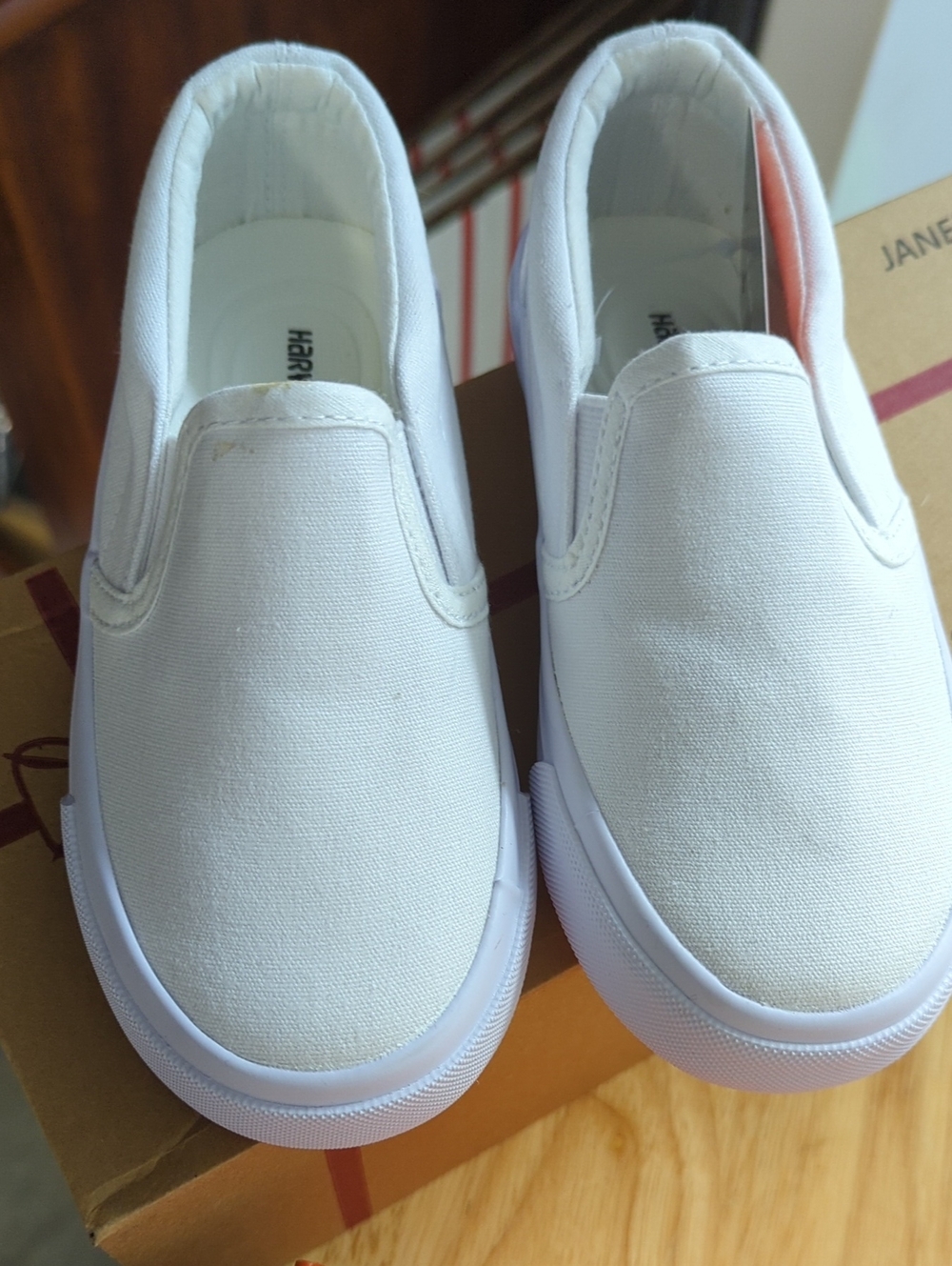 Kids White Canvas Slip-On Sneakers
